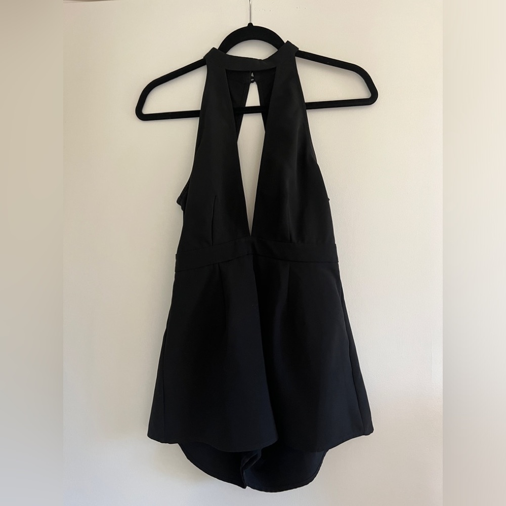 Chic Black Plunge Halter Romper